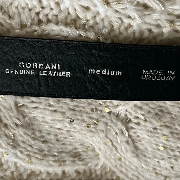 Vintage GORBANI Genuine Leather GOLD CURB CHAIN LOOK Elegant BLACK BELT M - Picture 6 of 16